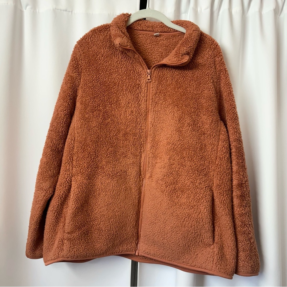 Uniqlo Women's Orange Fleece Zip Up Jacket Size XXL